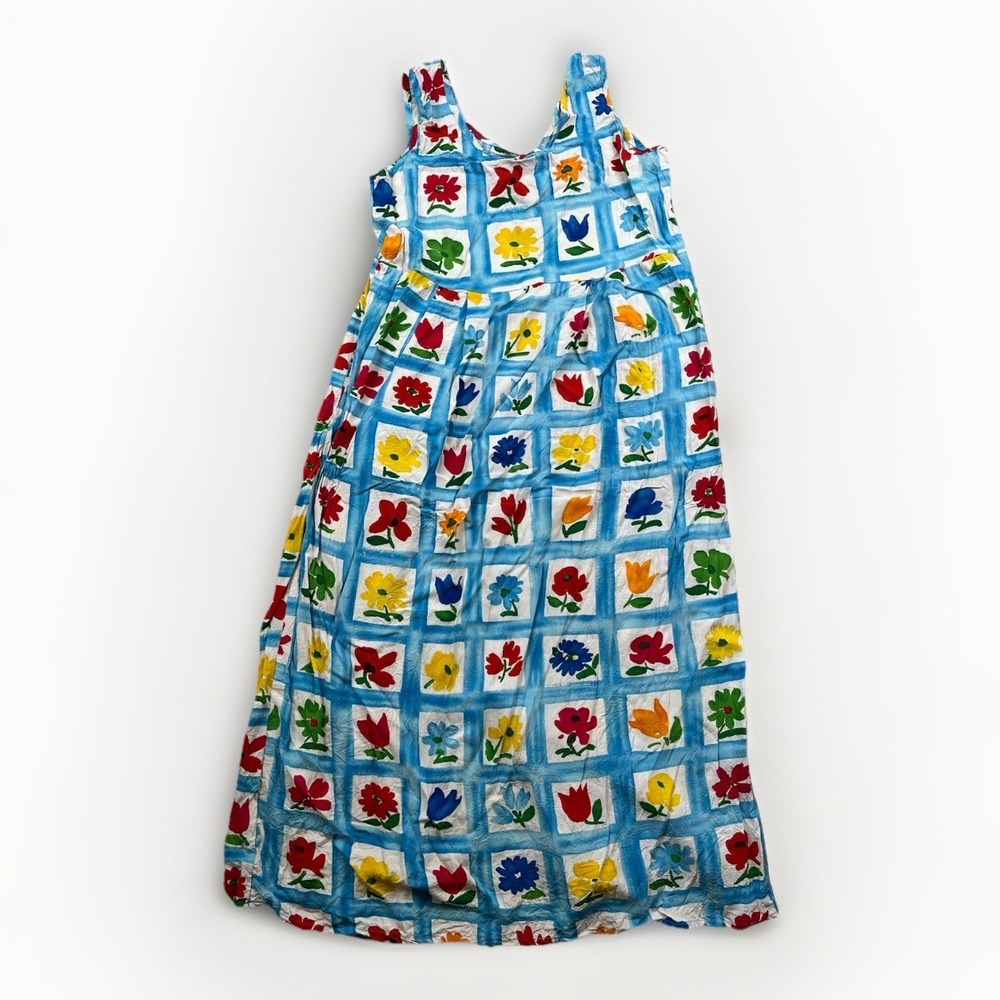 Vintage Jams World Dress Size Small Colorful Floral Sleeveless Window Box Maxi